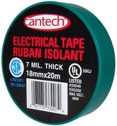 Cantech 330-07 Electrical Tape, 20 m L, 18 mm W, PVC Backing, Green